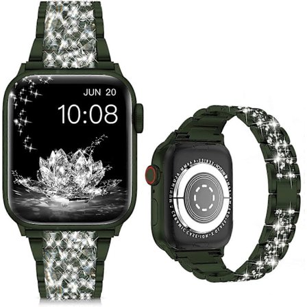 för Apple Watch Armband 41mm 38mm 40mm Serie 7 Serie 6 5 4 3 2 1 SE, Bling Ersättningsarmband iWatch Armband, Diamant Rhinestone Rostfritt Stål Metall