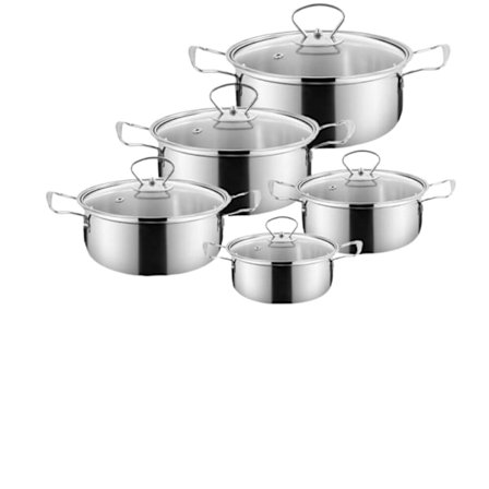 10-delars kastrullset i rostfritt stål, kastruller, kokkärl, stekpanna, lock, DHL