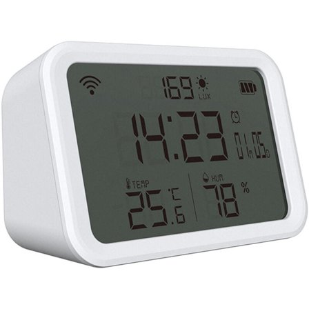 Tuya - Deteksjon av temperatur og luftfuktighet, WiFi, 4 i 1 smart sensor, vekkerklokke