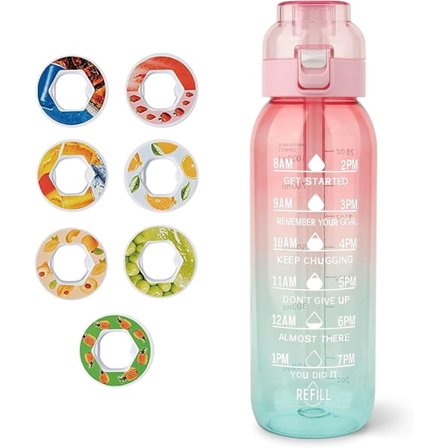 Air Gourde Smagsvandflaske 1000ml, med 7 forskellige dufte, Luftduftende vandflaske, BPA-fri, med sugerør, 0 sukker