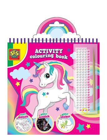 SES Creative Activity Colouring Book - Glitter 3 In 1 - Pink - ONE SIZE