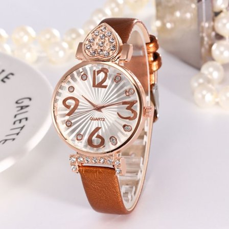 Kvinnor Casual Quartz Watches Mode Rhinestone Watches Rund Urtavla Läderrem Damklockor