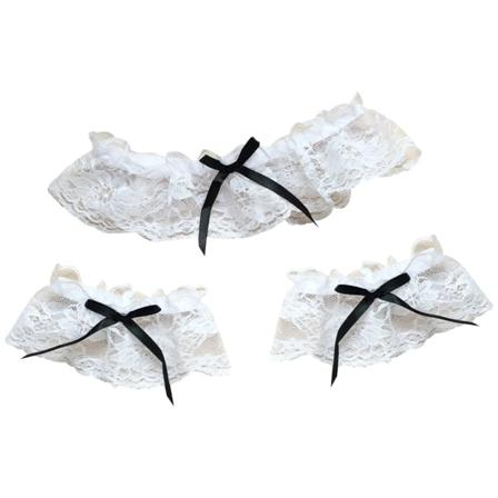 Kvinders Cosplay Maid 3 stykker Ben Ring Armbånd Sæt Hvid Blomster Blonde Sort sløjfe