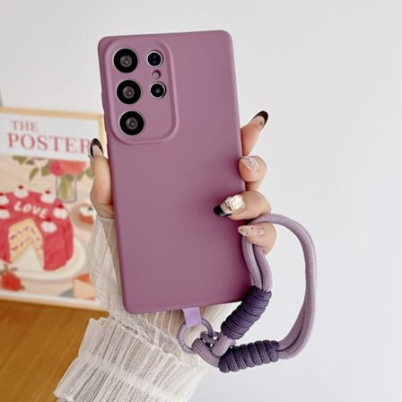 RYI_Håndleddsstropp Godterifarge Myk Silikonveske Lanyard Matt Støtsikkert Deksel Kompatibelt med S22 S24 Ultra Plus Telefonveske