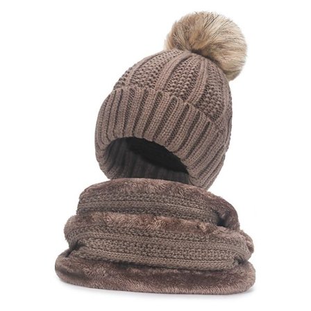 Vinter forlænget halstørklæde hue todelt kvinders rejse varm plus fløjl vindtæt strikket hue vinter kold uld hue