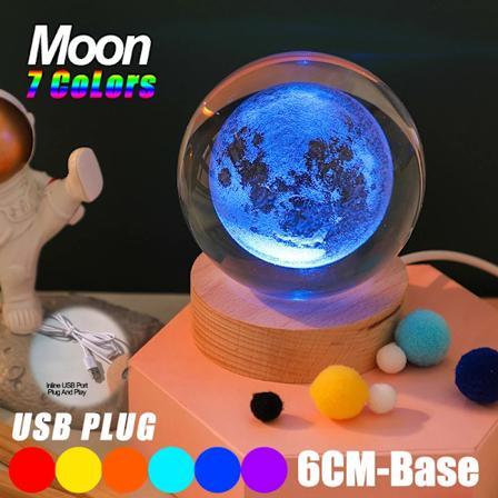 USB LED nattlampa, Galaxy Kristallkula lampa, 3D planet månlampa, heminredning 6cm-Moon-color