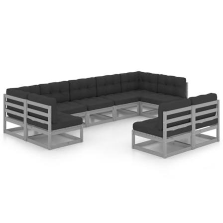 Vidaxl Loungegrupp Med Dynor 9 Delar Grå Massiv Furu Grå