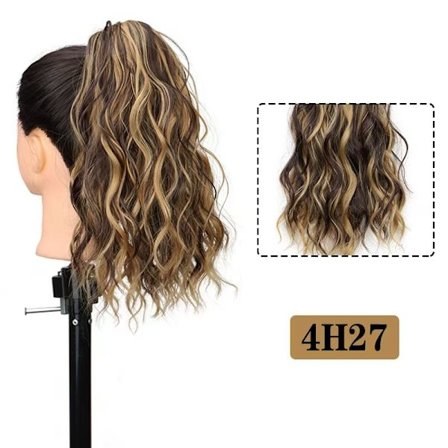 Curly Wave syntetisk hästsvanshårförlängning med korta klämmor - perfekt för dagliga fester och lätt att bära