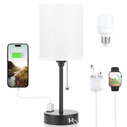 Stof natlampe med USB-opladningsport til stue, soveværelse og kontor