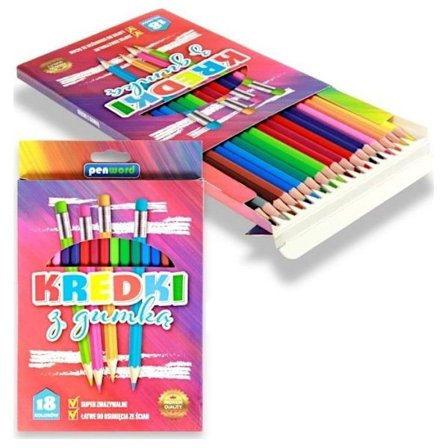 Färgpennor - fettkrita Polsirhurt Pennor med sudd 18 färger PENWORD 2555-18-G