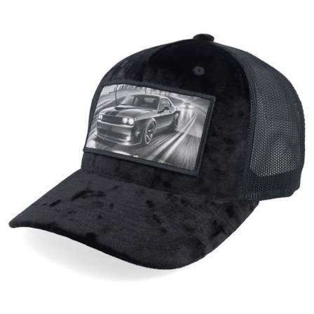 Iconic - Svart trucker Keps - Modern Muscle Car Miami Vibes Patch Velvet Black A-Frame Trucker @ Hatstore