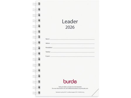 Burde Kalender Leader refill 2026 - Lyreco - Almanackor och kalendrar > Fickkalendrar > Mellanstora fickkalendrar