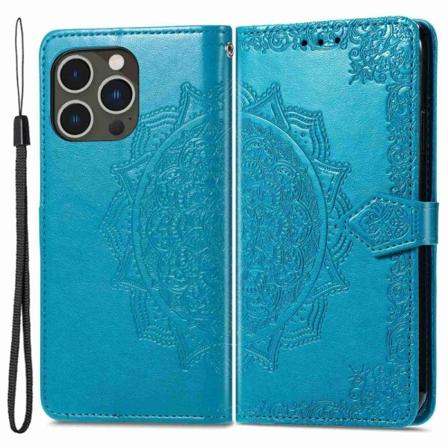 Mandala iPhone 14 Pro læderetui - Blå Blue