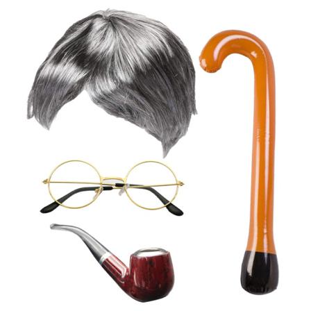 1set Old Lady Set Grå Hår Cosplay Granny Grey Peruk Rollspel A