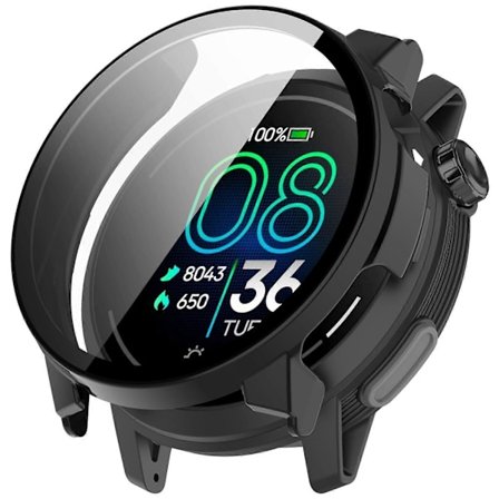 For Coros Pace Pro Klokkeveske PC Ramme Deksel med Herdet Glass Skjermfilm - Svart