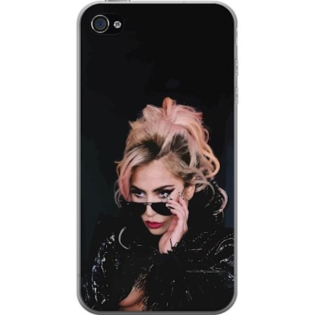 Yhteensopiva Puhelinkuori Apple iPhone 4 Lady Gagan muotokuva aurinkolaseilla ja dramaattisella meikillä tummassa glamuurityylissä