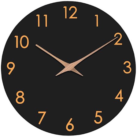 Stillegående veggklokke i tre, 25 cm, kvarts, batteridrevet, enkel å lese, for soverom, hjem, kjøkken, soverom, kontor, skole (svart)