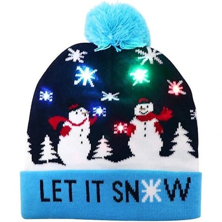 Colorful LED Lights Light Up Beanie Ugly Christmas Hat Novelty Xmas Beanie for Adults Christmas New Year Party