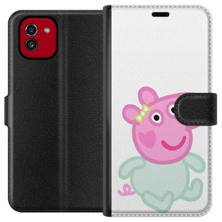 Kompatibelt Lommeboketui til Samsung Galaxy A03 Peppa Pig babyfigur i pastellfarger, søt tegnet barneillustrasjon med myk minimalistisk stil
