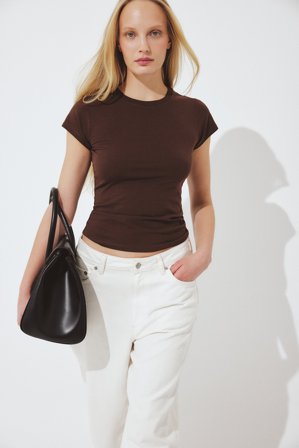 NA-KD T-shirt med rund hals - T-shirts - Brun - XL