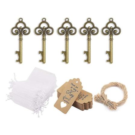 50 Count Country Vintage Skull Key Flasköppnare med etikettkort Clear Pack för gästbröllopsfest