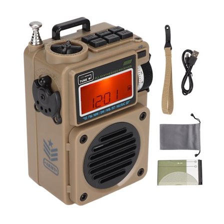 HRD-701 Digital Radio Full Band Timing Support Minneskort Bärbar Bluetooth Radio Musikspelare för Hemma OutdoorKhaki