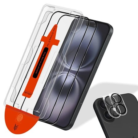 2-Pack iPhone 16 Skärmskydd & 2-Pack linsskydd - Härdat Glas | 6,1 tum [Automatisk Installation] - Bubbelfritt och Dammfritt