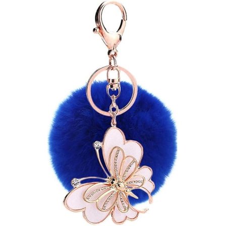 Nyckelring med boll och plysch för bilnycklar eller handväska. Kungsblå