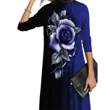 Damer Med Blommönster Swing Midi-klänning Med Hög Hals A- Print