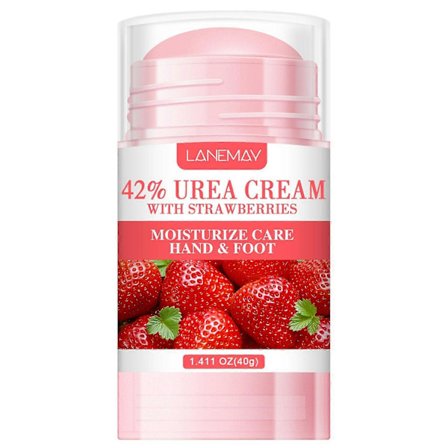 Ureakrem 42% med jordbær - Fotkrem for sprukne hæler og tørr hud - Ureakremstift for behandling av sprukne hæler, knær, albuer og hender
