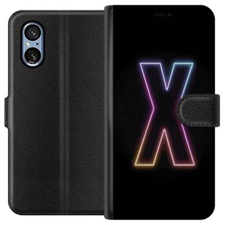 Yhteensopiva Lompakkokotelo Sony Sony Xperia 5 V Neonkirjain X voimakkaissa väri vaihteluissa mustaa taustaa vasten, voimakas typografinen suunnittel