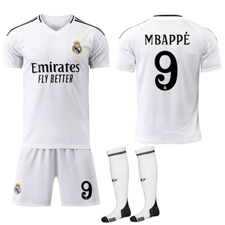 Real Madrid Hemmaströja Barn & Vuxen Fotbollströja Med Strumpor Nr.9 Mbappé 2024-2025 No.9 Mbappé