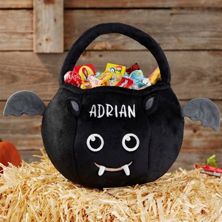 Mub- Halloween Trick Or Treat Bag Decorations Plush Candy Basket Black Bat Halloween Bags For Kids