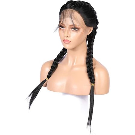 Hårförlängningar Fashian Black Double Wig Pannband Front Spets Peruk Europeiska och amerikanska kvinnors Kemisk Fiber Peruk Huvudbonader (Färg: Svart,