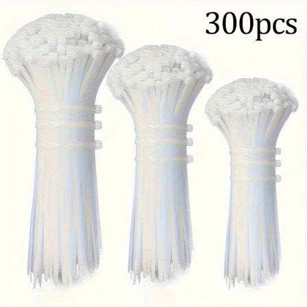 300 stk. Slitesterke kraftige nylonbuntebånd, selvlåsende og justerbare for utendørs kabler