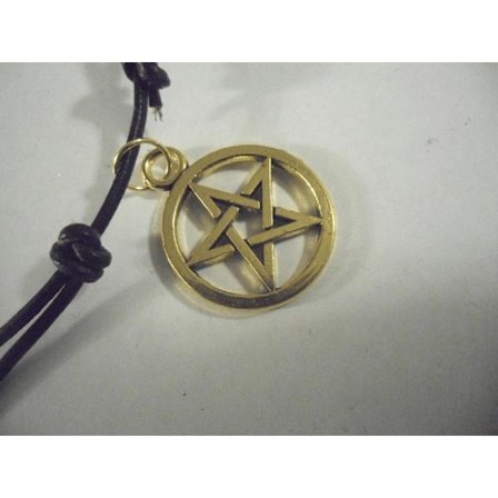 Handknuten Ställbar läder halsband med guldpläterad pentagram