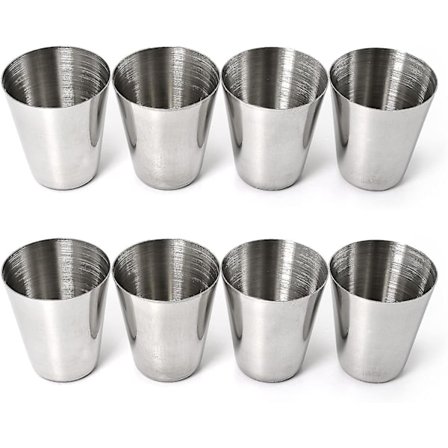 8 stk. shotglas med kopholder, rustfrit stål snapsglas, 30 ml
