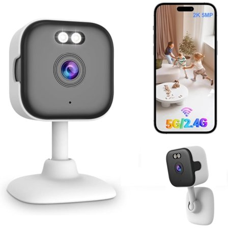 2K 5MP Indendørs Sikkerhedskamera, 2.4G/5G Wi-Fi Sikkerhedskamera, Indendørs Kamera med Nattesyn,