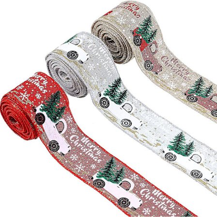 3 rullar julband med ståltrådskant, God Jul, 5 cm x 4,5 meter