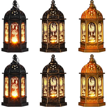 6 stk. Ramadan-lanterner, marokkansk stil, vintage, dekorative LED-lys, hængende lanterne, batteridrevet