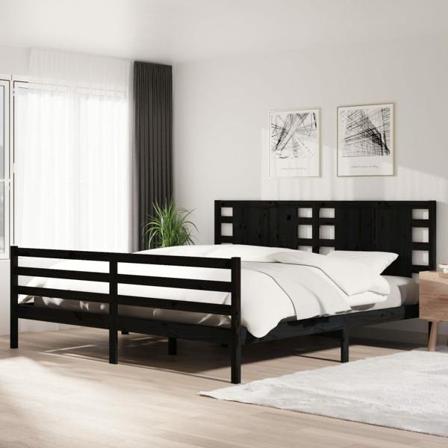 Vidaxl Sängram Svart Massiv Furu 180x200 Cm Svart