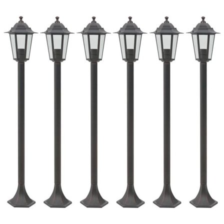 vidaXL Lyktstolpar för trädgård 6 st E27 110 cm aluminium brons