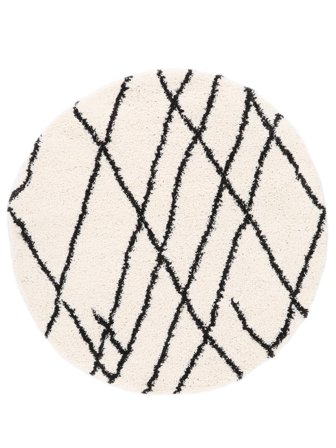 Shaggy Rug Small Tangier - Off White/Black Ø 150 Rustic Style