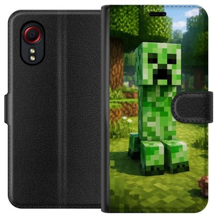 Kompatibelt Plånboksfodral till Samsung Samsung Galaxy Xcover 5 Block-baserad Creeper-figur i en grön pixell värld, ikonisk spelillustration för b