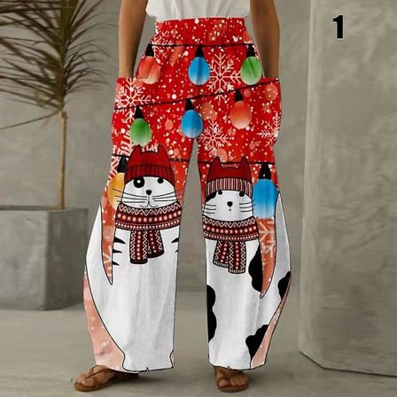 Jule-tema Nisser Print Vintage Afslappede Løse Bukser Med Lommer Kompatibel med Kvinder Mænd