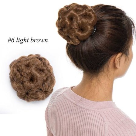 Syntetisk kloklemme med rulle-hårstykker LYSEBRUN LYSEBRUN