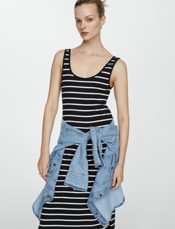 Mango Cut-Out Striped Dress - Black - S