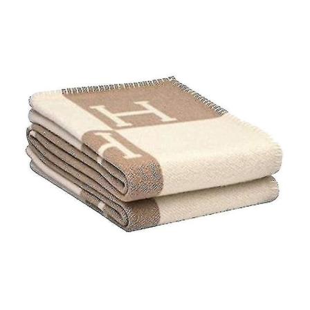 Rutete H-formet kasjmirblendet heklet bærbart teppe 140x170cmkhaki null ingen