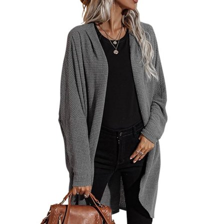 Kvinnlig Stickad Kappa Långärmad Enfärgad Cardigan Lång Cardigan