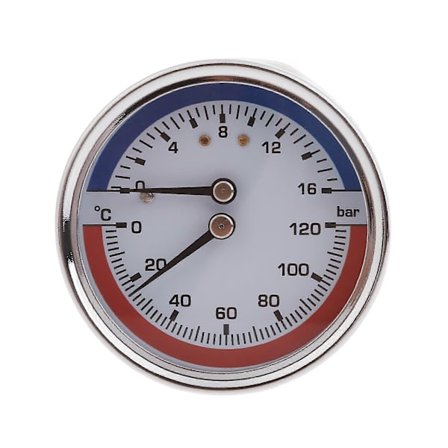 Metal Termomanometer Kedeltemperatur Trykmålere 0-16Bar 0-120°C Trykmålere til Gulvvarme